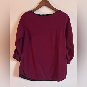 Karen Scott Burgundy  3/4 Sleeve Top with Black Trim Size Medium